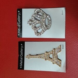 Lot of 2 Rhinestone Embellished Brooches